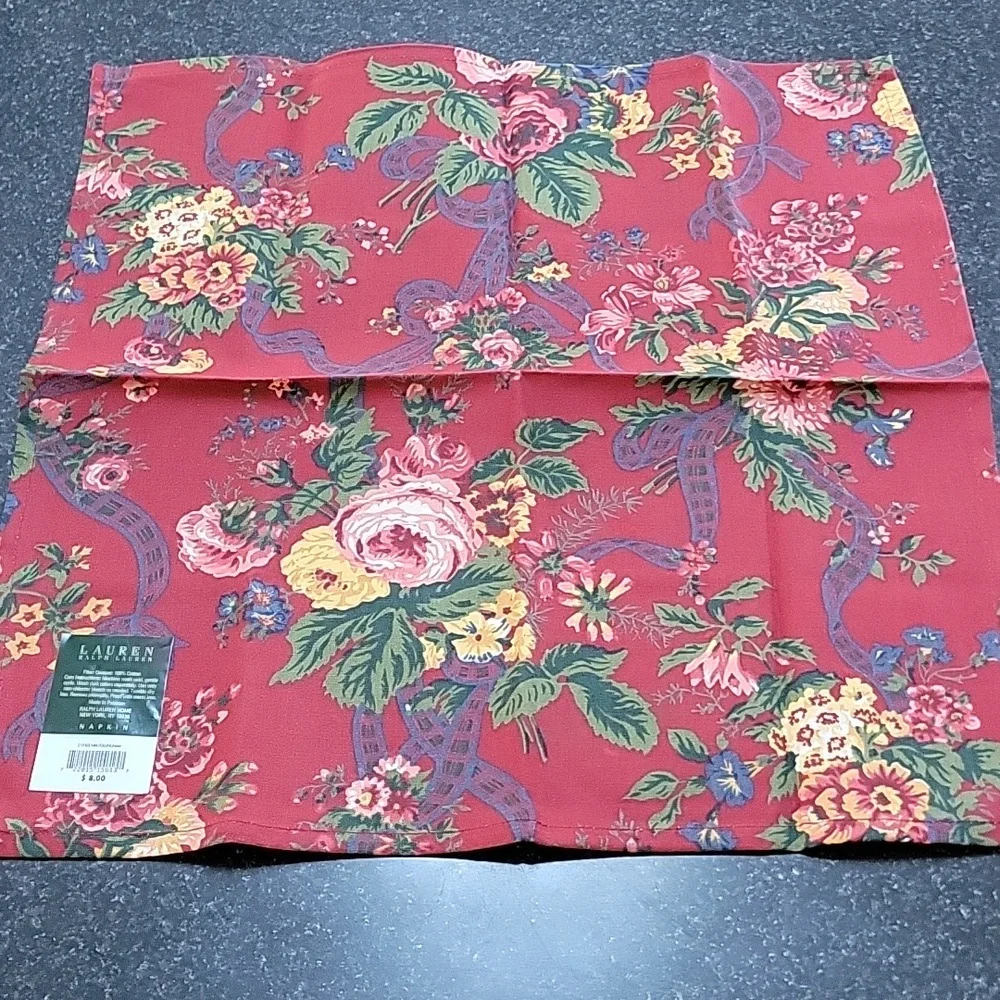 Ralph Lauren Christmad Red Green 100% Cotton Napkin Dish Towel Square 19